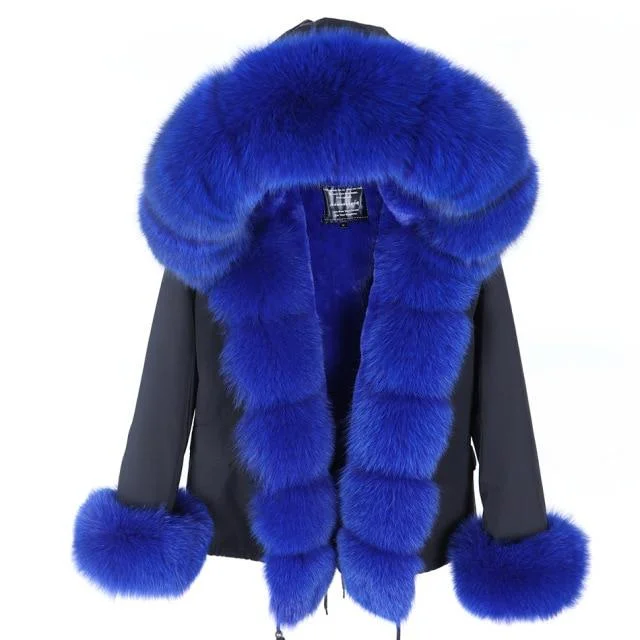 Women's Big Thick Winter Parka Real Fox Raccoon Fur Hood Jacket with Zipper