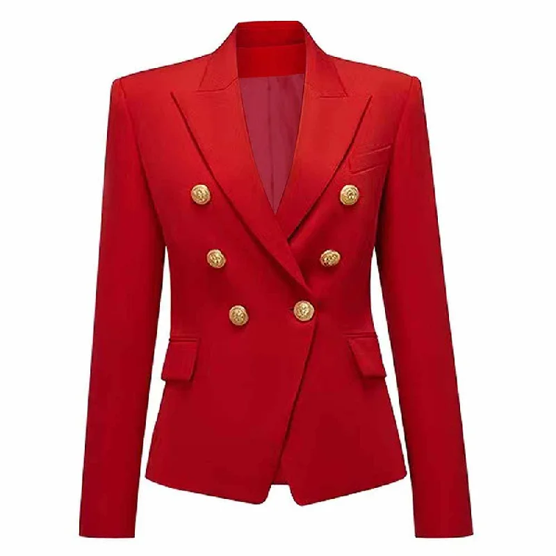 Women's Fitted Golden Lion Buttons Blazer Colored Coat