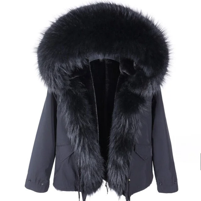 Women's High Street Long Sleeved Winter Jacket with Racoon Fur Collar