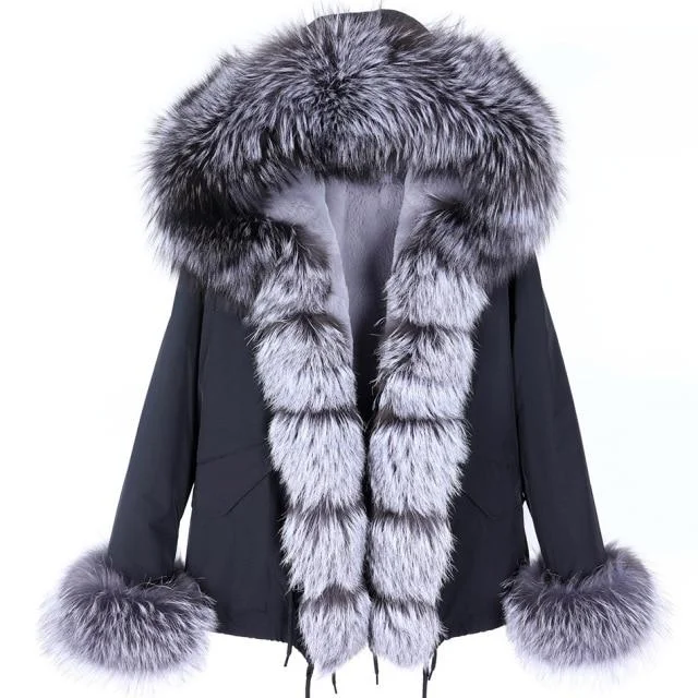 Women's Natural Real Raccoon Fur Hooded High Street Winter Coats & Jackets