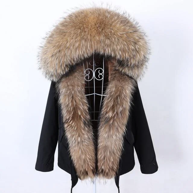 Women's Real Fox Fur Collared Full Sleeved Thick Warm Hooded Winter Jacket