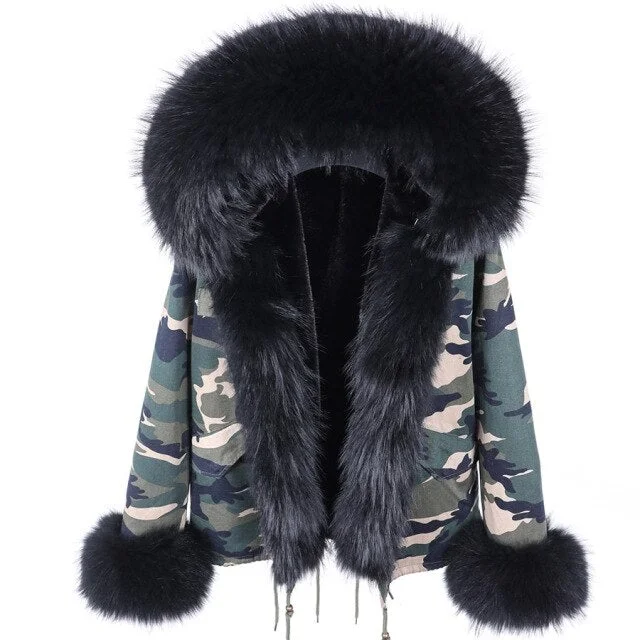 Women's Thick Warm Long Sleeved Winter Jacket with Synthetic Fur Lining