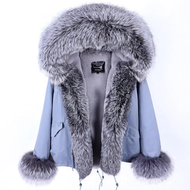 Women's Thick Warm Winter Jacket with Long Sleeves and Racoon Fur Collar