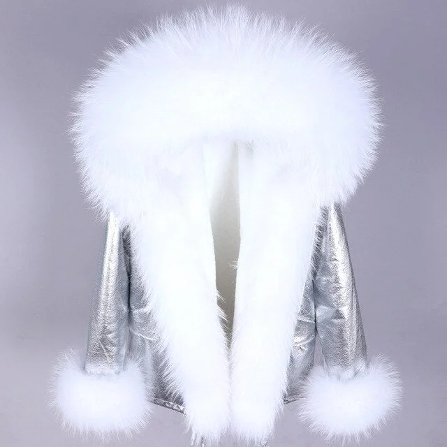 Women's Winter Style Natural Racoon Fur Full Sleeved Fur Collar Parkas