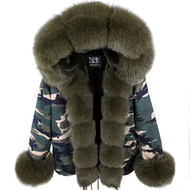 Women's Winter Thick Natural Raccoon Fur Hooded Zipper Slim Coats & Jackets