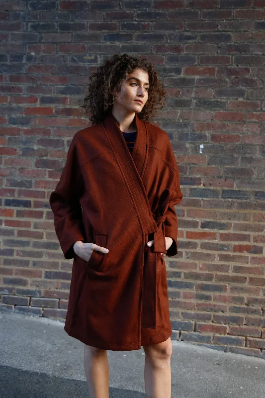 KAIA - Wool Blend Twill Coat Chestnut