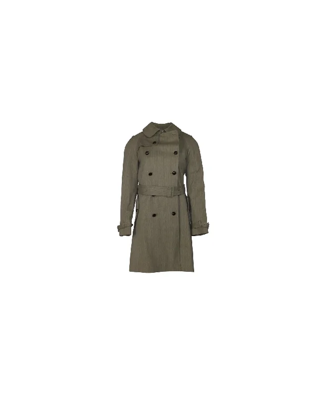 Double-Breasted Gabardine Trench Coat in Grey Cotton