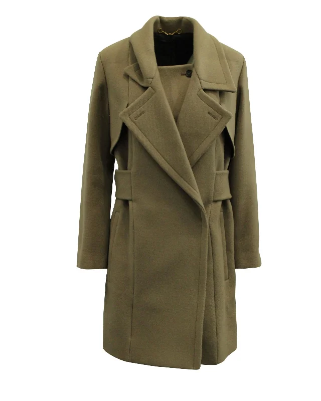 Streamlined Tan Wool Trench Coat with Distinguished Details