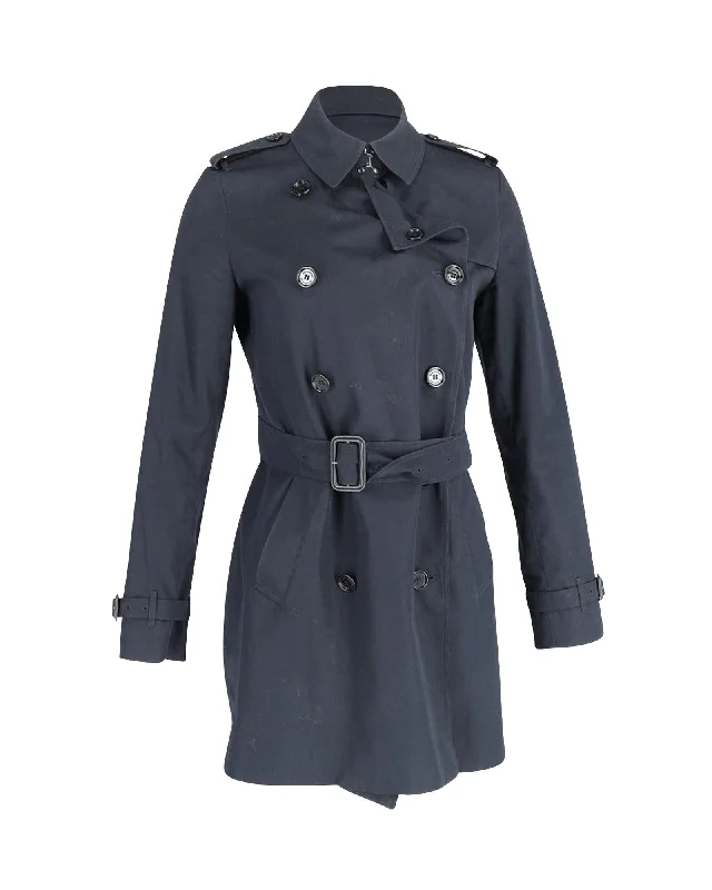 Classic Navy Blue Cotton Trench Coat with Streamlined Silhouette