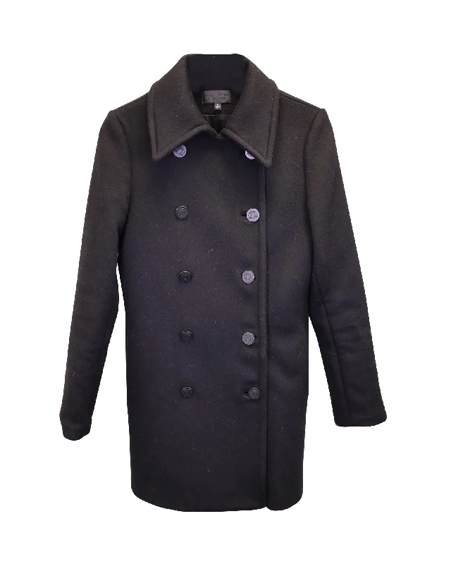 Double-Breasted Black Wool Peacoat