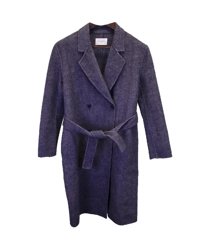 Brushed-Felt Wool Button Coat with Detachable Belt