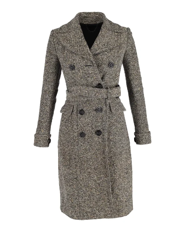 Double-Breasted Grey Wool Trench Coat