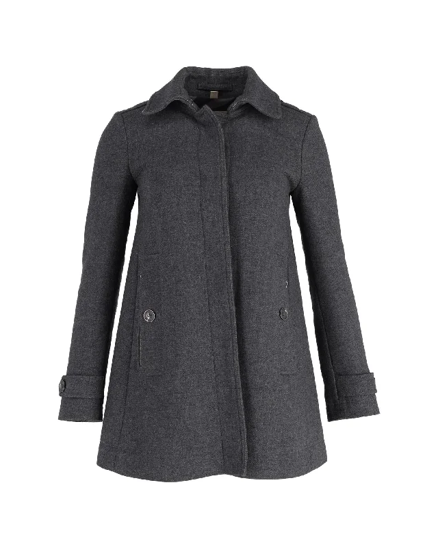 Classic Grey Wool Single-Breasted Coat by Burberry