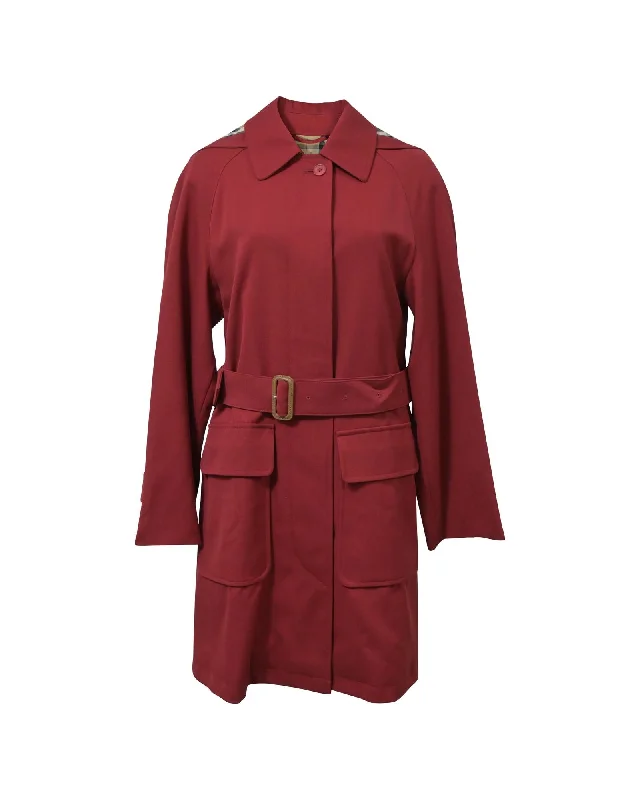 Hooded Trench Coat in Red Cotton