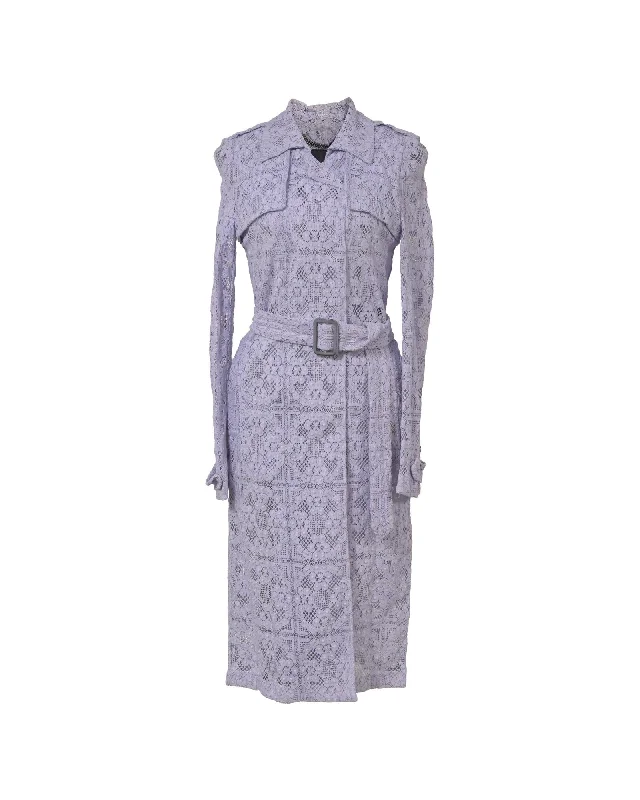 Belted Lace Trench Coat in Purple Cotton