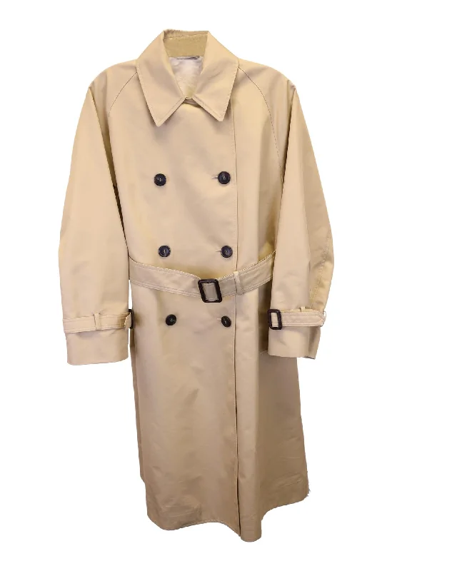 Classic Beige Trench Coat with Double-Breasted Front and Belted Waist