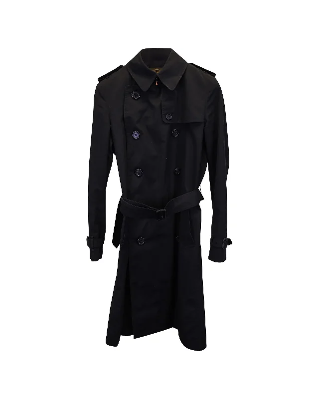 Classic Black Cotton Trench Coat with Belt Detail