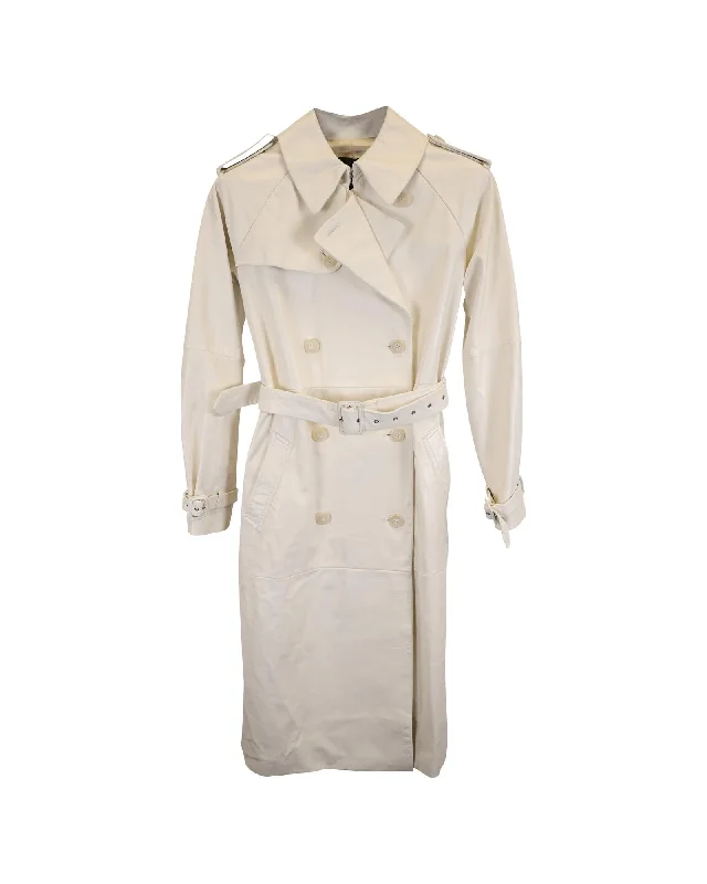 Belted Trench Coat in Cream White Leather