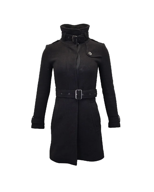 Black Wool Belted Winter Coat