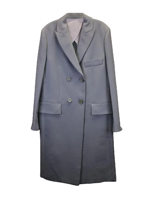 Tailored Double-Breasted Long Coat in Light Blue Cotton