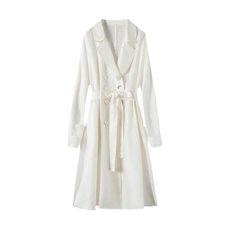 Women's Over-the-knee Mid-length Trench Coat With Silk Waist