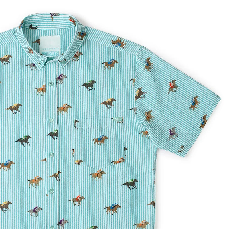 And They're Off! – Stretch Seersucker Short Sleeve Shirt