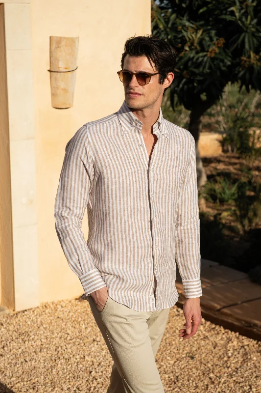 Beige striped linen button down shirt - Made in Italy