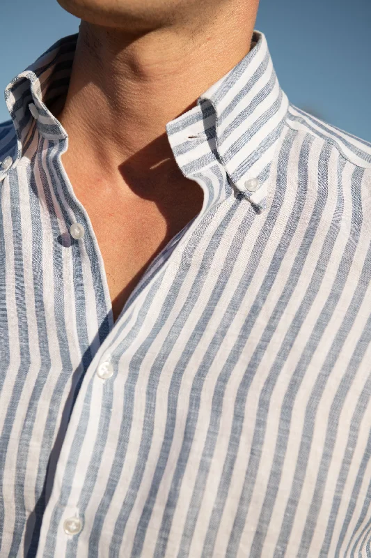 Blue striped linen button down shirt - Made in Italy