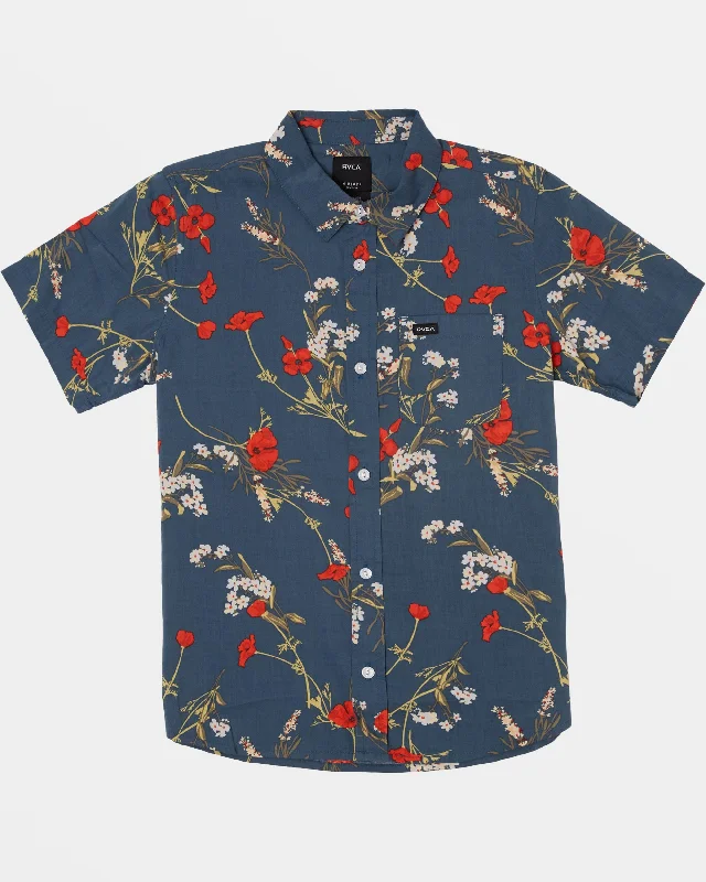 Boys Botanical Short Sleeve Shirt - Duck Blue