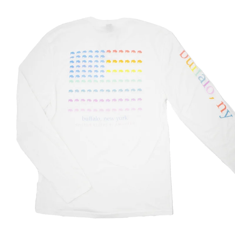 Buffalo Skyline Pastel Rainbow Flag Long Sleeve Shirt