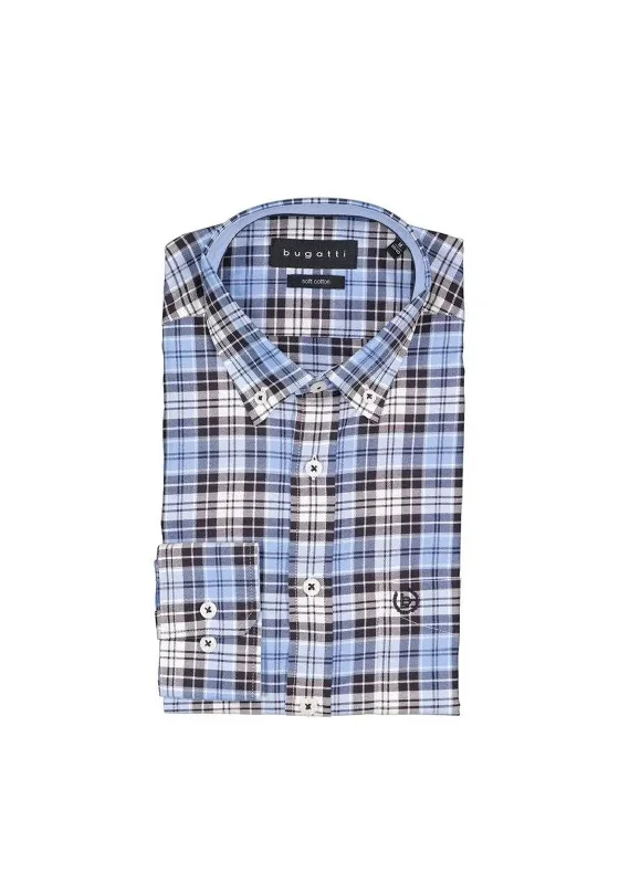 Bugatti Pocket Check Shirt, Blue & Black