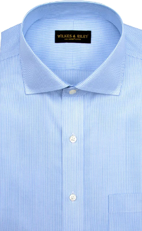 Classic Fit Blue Stripe English Spread Collar Supima® Cotton Non-Iron Twill Dress Shirt