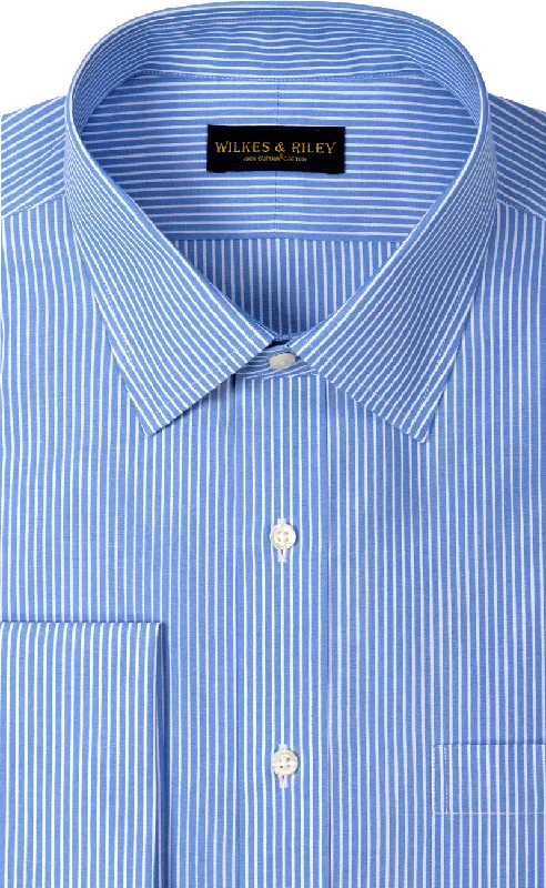 Classic Fit Non Iron Blue Reverse Stripe Spread Collar French Cuff Supima® Cotton Dress Shirt