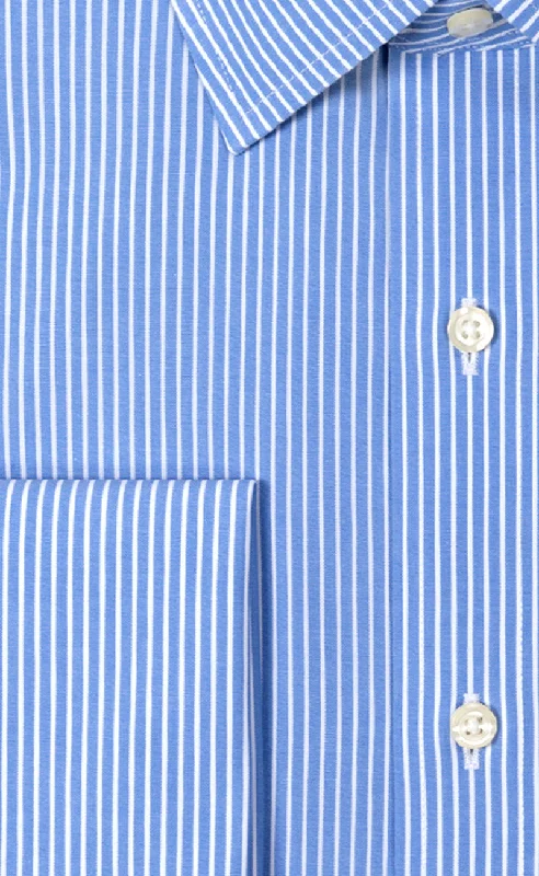 Classic Fit Non Iron Blue Reverse Stripe Spread Collar French Cuff Supima® Cotton Dress Shirt