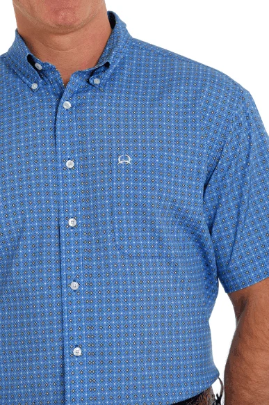 Cinch Men's ArenaFlex Royal Blue Geo Print Short Sleeve Shirt MTW1704112