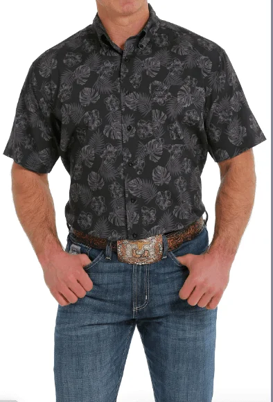 Cinch Men's ArenaFlex Black Hawaiian Print Camp Shirt MTW1704113