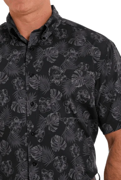 Cinch Men's ArenaFlex Black Hawaiian Print Camp Shirt MTW1704113