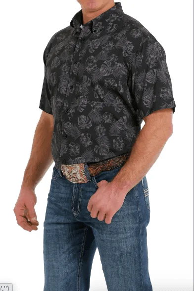 Cinch Men's ArenaFlex Black Hawaiian Print Camp Shirt MTW1704113