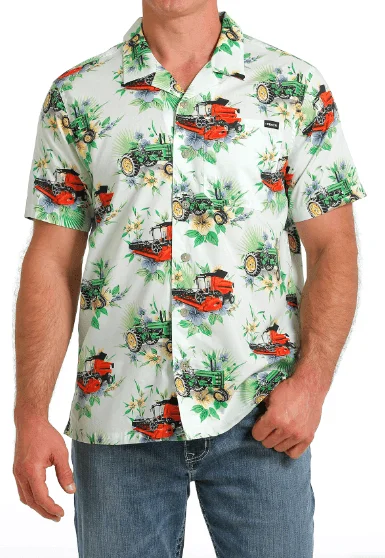 Cinch Men's Mint Tropical Tractor Print Camp Shirt MTW1401028