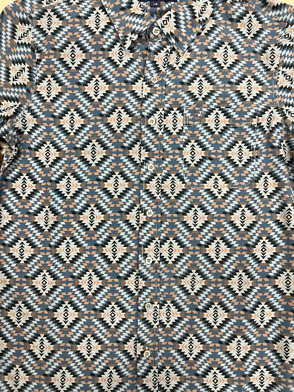 Panhandle Men's Performance Blue Aztec Print Button Short Sleeve Shirt PPMS1DR0VP