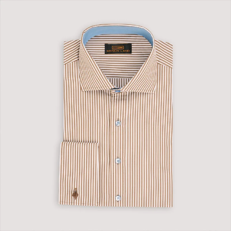 The Callum Dress Shirt | Spread Collar | French Cuff | 100% Cotton | Brown