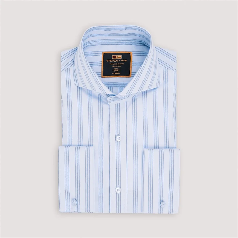 The Lorenzo Dress Shirt | Cutaway Collar | Angled French Cuff | 100% Cotton | Blue