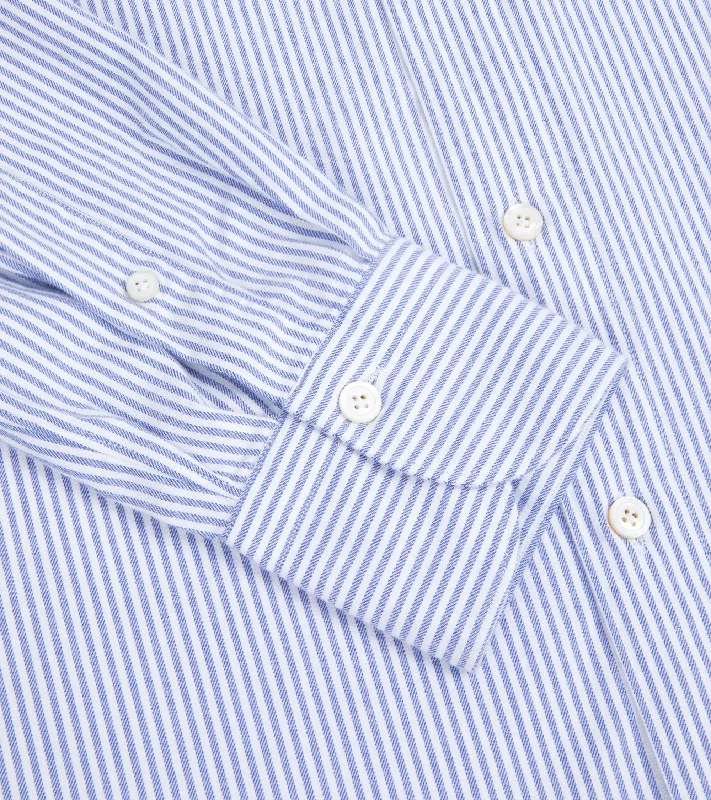 Finamore Brushed Cotton Gaeta Leonardo Button Down Sport Shirt: Blue Stripe