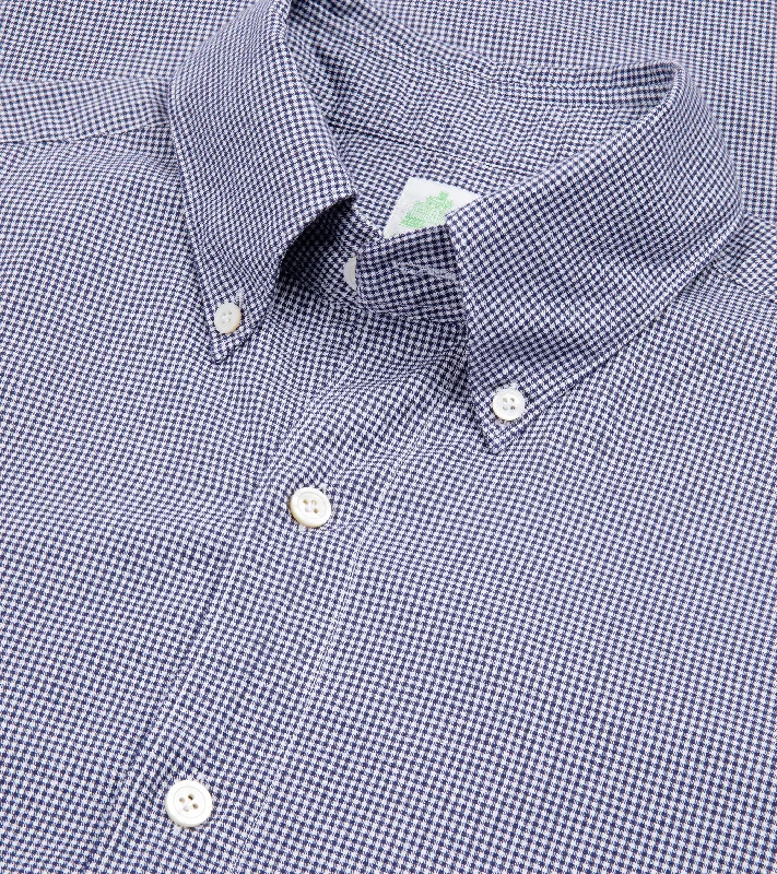 Finamore Brushed Cotton Gaeta Leonardo Button Down Sport Shirt: Navy Gingham