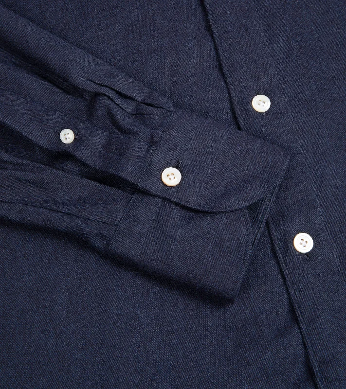 Finamore Cotton Tencel Brushed Flannel Gaeta Luigi Shirt: Navy