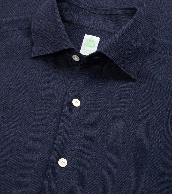 Finamore Cotton Tencel Brushed Flannel Gaeta Luigi Shirt: Navy