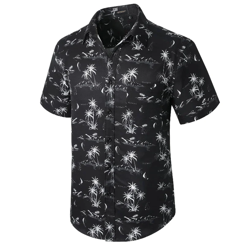 Hawaiian Tropical Shirts with Pocket - C-02 BLACK