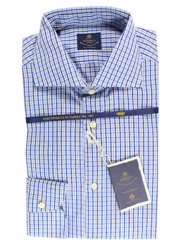 Luigi Borrelli Dress Shirt White Navy Blue Royal Collection 40 - 15 3/4 SALE