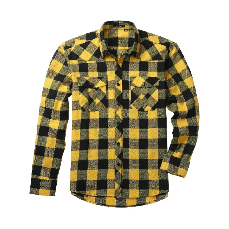 Men's Long Sleeve Plaid Shirt - YELLOW/BLACK