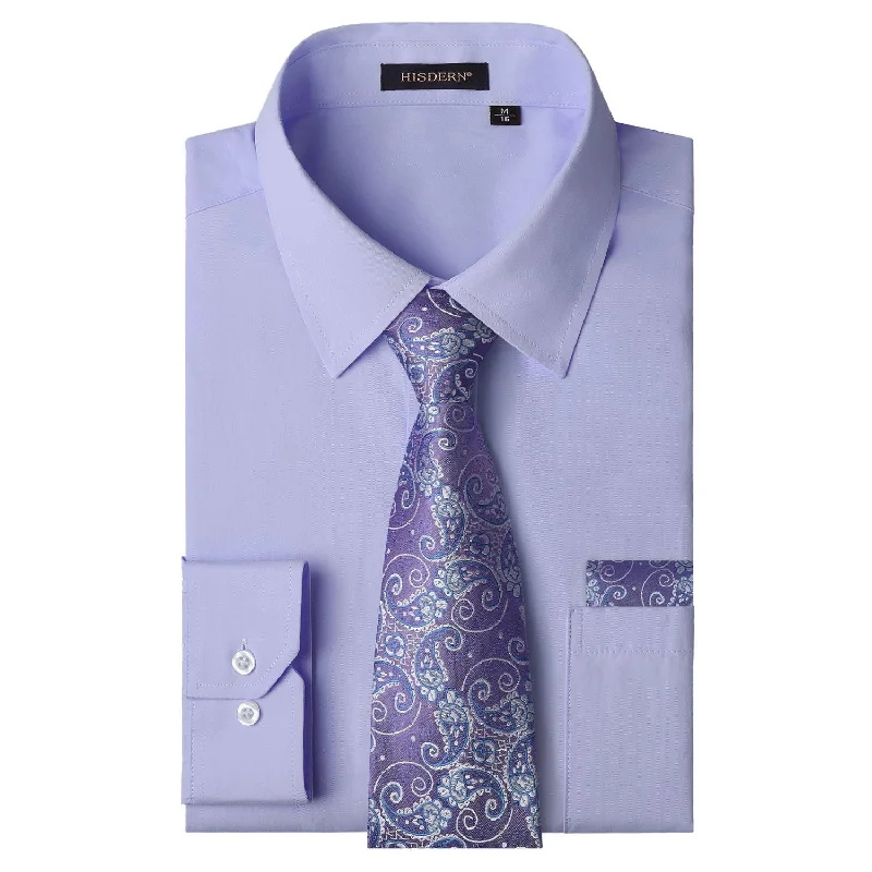 Men's Shirt with Tie Handkerchief Set - 05-LAVENDER